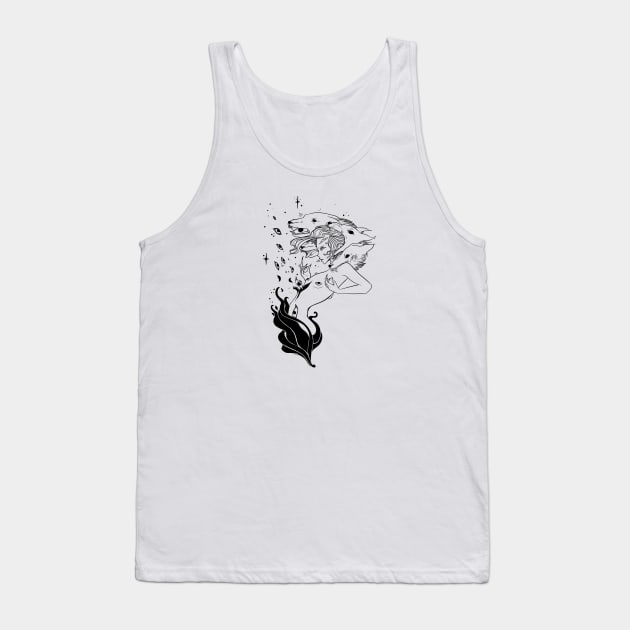 Witch With Wolves Line Artwork Tank Top by cellsdividing